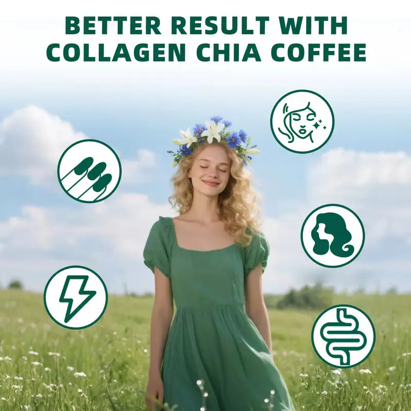 **Café Robusta 11-en-1 Sans Sucre – Café Instantané au Collagène, Graines de Chia & Baies de Goji – Mélange Riche et Onctueux – 10 ou 20 Sachets**