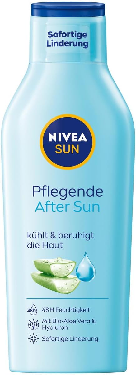 NIVEA Sun Lotion Après-Soleil Nourrissante (400 Ml), Avec Effet Apaisant Pour La Peau Après Un Bain De Soleil, À L'Aloe Vera Bio Et À L'Acide Hyaluronique Pour Une Hydratation De 48 H