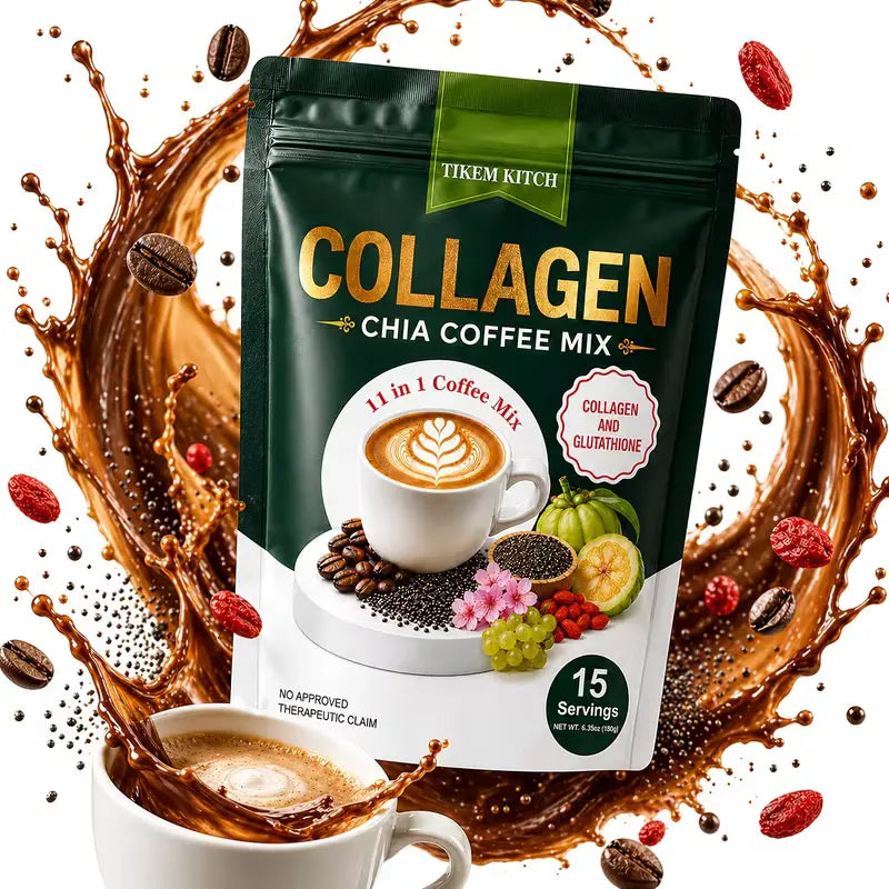 **Café Robusta 11-en-1 Sans Sucre – Café Instantané au Collagène, Graines de Chia & Baies de Goji – Mélange Riche et Onctueux – 10 ou 20 Sachets**