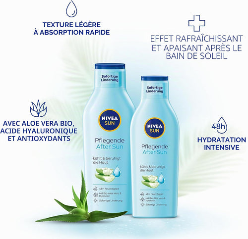NIVEA Sun Lotion Après-Soleil Nourrissante (400 Ml), Avec Effet Apaisant Pour La Peau Après Un Bain De Soleil, À L'Aloe Vera Bio Et À L'Acide Hyaluronique Pour Une Hydratation De 48 H