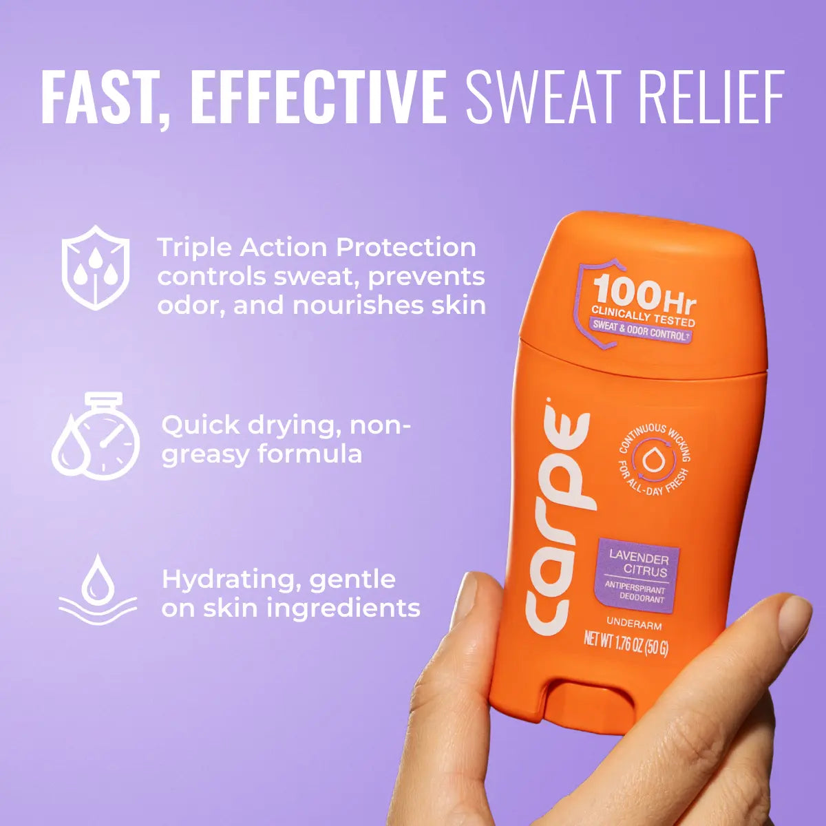 Carpe Antiperspirant Deodorant - Clinically Tested 100-Hour Sweat & Odor Control - Quick-Drying, Non-Greasy Deodorant for Men & Women - No Baking Soda or Parabens