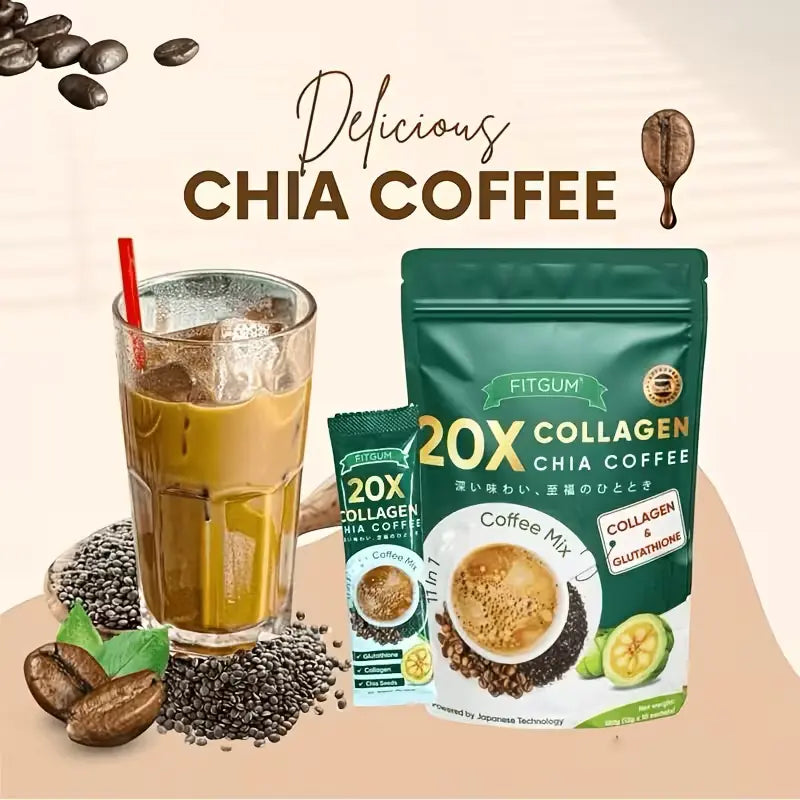 **Café Robusta 11-en-1 Sans Sucre – Café Instantané au Collagène, Graines de Chia & Baies de Goji – Mélange Riche et Onctueux – 10 ou 20 Sachets**