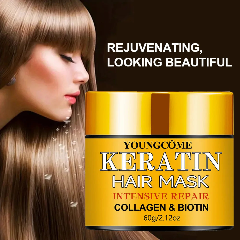 Biotin Collagen Keratin Hair Mask for Dry Damaged Hair, Deep Repair Conditioning Treatment with Nourishing Essential Oils
