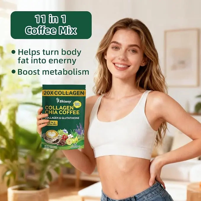 **Café Robusta 11-en-1 Sans Sucre – Café Instantané au Collagène, Graines de Chia & Baies de Goji – Mélange Riche et Onctueux – 10 ou 20 Sachets**